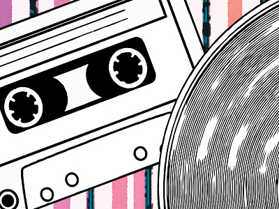 Cassette + Vinyl illustration music art retro vintage