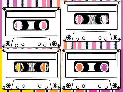 Watercolor Cassette Pairs 80s cassette tape glitch art music music art retro vintage