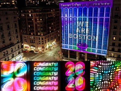 Emerson Commencement Projection light art multimedia projection projection art projection mapping projections typographic typographic art typographic design typography video video art video projection