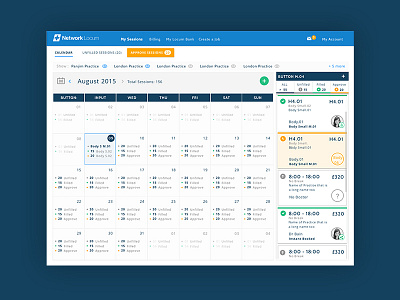 Progressing further with the design - WIP app calendar design filter locum medical session tabs webapp