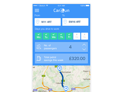 Initial screens for Carsharing app app carshare ios liftshare mobile schedule share startup