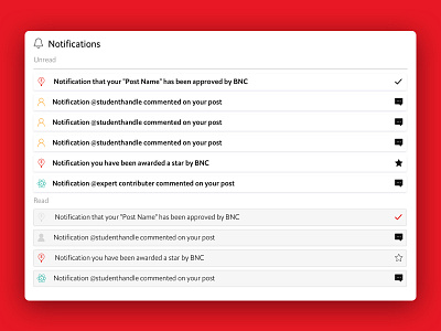 Notifications for a children's website V1 chat comment design icon notification read success ui unread user ux website