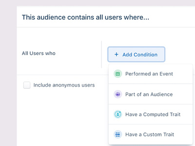 Audience Type actions add condition dropdown list options select action