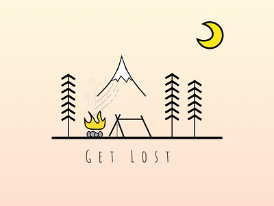 Camping camping fire illustration moon mountains tent trees
