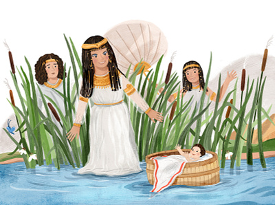 Moses in the bulrushes 2 baby moses bible for children bible for kids bible tales book for kids character design children book illustration childrens illustration christian art drawing illustration illustration art kidlit kidlitart moses moses in the rushes religiuos illustration tania rex