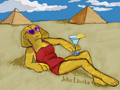 The Riddle to Relaxing character design digital illustration drawing illustration sphinx sunbathing