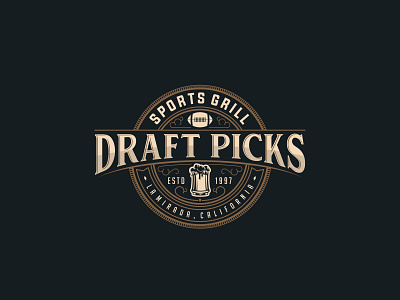 Draft Picks Sport Grill Logo 99designs branding classic design flat flat design logo restaurant vector