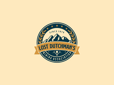 Lost Dutchman's Logo 99designs badge logo branding classic design flat flat design logo patch design vector