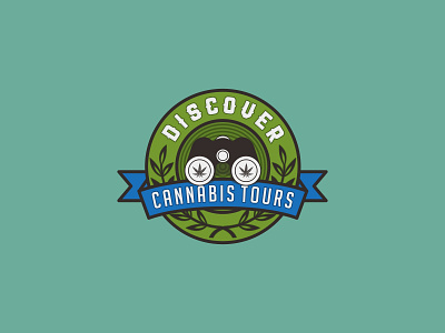 Discover Cannabis Tours Logo 99designs badge logo branding charming design flat flat design logo patch design sleek vector