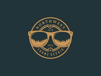 Logo for NORTHWEST FRAME REPAIR 99designs badge logo brand design brand identity branding branding design classic design eyeglass eyeglasses flat flat design flat design flatdesign logo logo design logodesign patch design pine vector