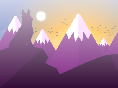 German Shepherd Silhouette Tetradic Colors bird birds design illustration mountain mountains sunset vector