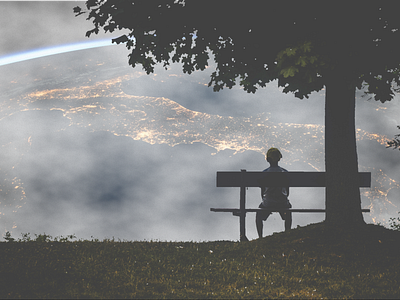 Watching The World Go By bench earth going by kid photo manipulation sitting spin spinning timelapse watching world