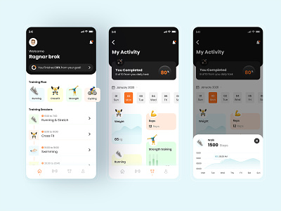 Fitness App UI dashboard app flat ios app design minimal mobile app design