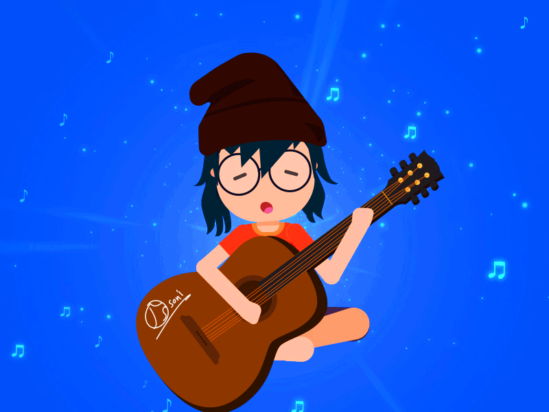 keep calm and sing after effect animation beanie cute design flatdesign focused gif guitar illustration music particle vector