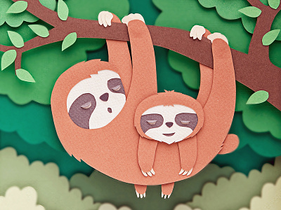 Sloths baby care forest jungle mother sloth tree