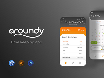 Aroundy - Time keeping app branding clock time keeping time management time tracking timer ui ux