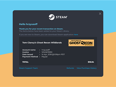 Steam Email Receipt 017 dailyui email receipt games graphic illustration mobile apps design steam ui ux web design