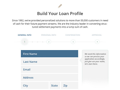 Loan Profile Form w/ Steps clean form minimal process usability