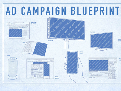 Ad Campaign Blueprint advertising billboard blueprint campaign illustration media mobilephone mockup transitshelter