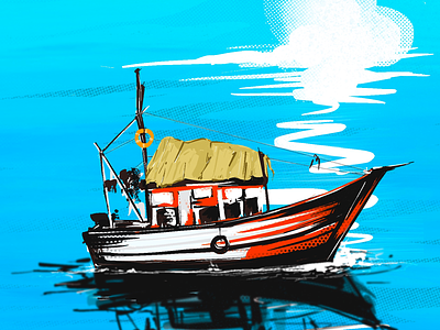 Boat...! art artist blue sea boat daily warmup digitalart drawing graphics illustration life at sea ui design digital painting