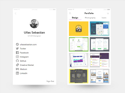 Work Showcase app UI app concept design ios portfolio ui ux work