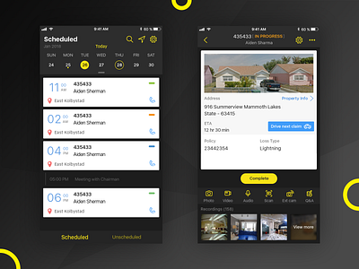 Juster app inspection scheduled screen ui. app application claim design graphics illustration inspection insurance interface design mobile typography ui user experience ux