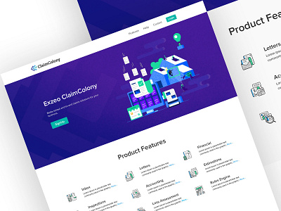 ClaimColony - Landing Page. app application claims features page flatui graphics icons iconset illustrations information architecture insurance app landing page product design simple design ui uidesign ux website