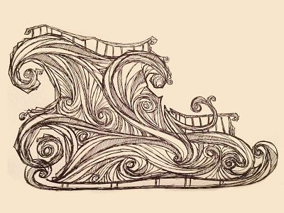 Winter Sleigh doodle ink pen sketch sleigh swirly winter