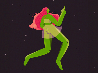 Solitude in space 2d character character design green illustration mental health space