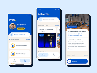 Unique - Mobile App activities app badge blue branding design education profile social typography ui ux