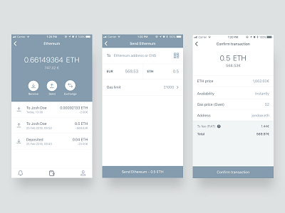 Cryptocurrency wallet mobile app (early wireframes)