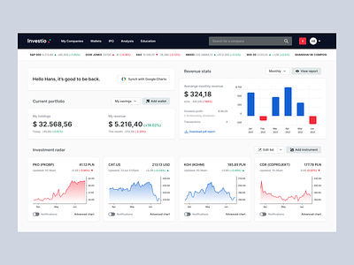 Investio: Stock app dashboard app autentika currency dashboard finance fintech interface money product design stock