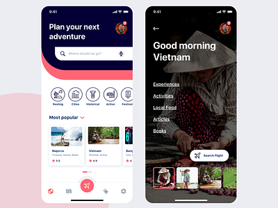 Travel App activities app booking clean design iosx minimal search travel traveling ui