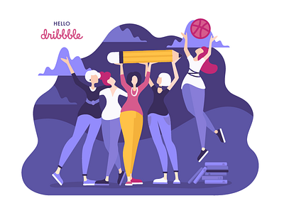 Hello Dribbble, I'm Dashechka - Ptashechka! artist create debut design develop draw dribbble flat girls hello illustrator study