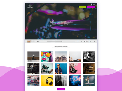 Muzicon, the collaborative music place color deign header home page landing page music player ui ux web webdesign website