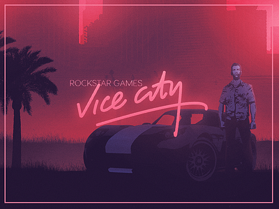 Vice City - Poster alternative florida game gta illustration mafia miami pink poster purple rockstar games vice city