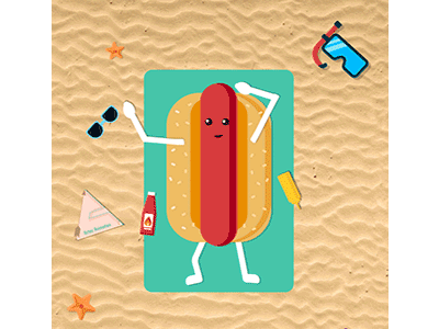 Hotdog on the beach 2d 2danimation 2dgraphics animation beach flat 2d flat animation gif graphic design hotdog motion design summer