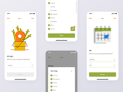 Onboarding app design flat fruits illustration mobile onboarding ui ux vector