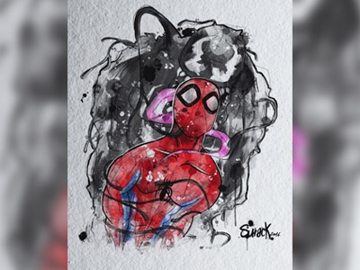 Venom eat Spidey aquarelle art drawing hero illustration marvel sketch spiderman