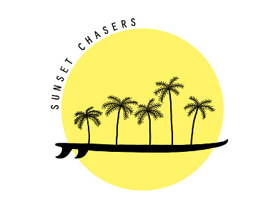 Sunset Chasers beach illustration minimalistic palmtrees sun sunset surf surfers