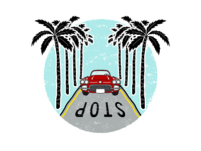 Santa Monica chevrolet classiccars losangeles palmtrees pastelcolors redcar retro stopsign
