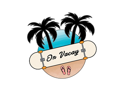 On Vacay beach palmtrees sand skateboard sky vacation