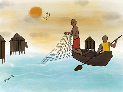 The Floating Village: Makoko, Nigeria childrens illustration childrensbook fishing illustration makoko nigeria procreate
