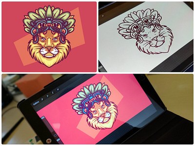 Lion Illustrations - Majestic lion on safari branding character face flat head illustration illustrator mascot safari vector