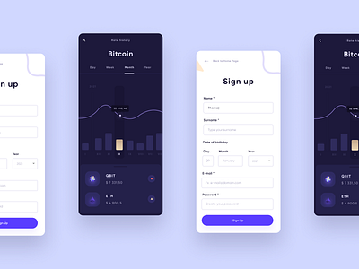 Qbit. Concept App. app bitcoin branding concept cryptocurrency dark mobile registration