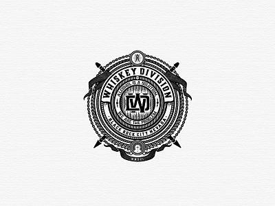 Whiskey Division badge burning emblem engraving etching linework man monogram sticker