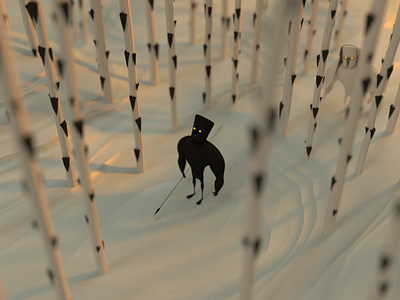 Hunting The Hunted 3d 3dillustration birch blender character character concept concept environment hunt hunter illustration snow spear sun sunset woods