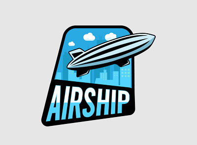 Airship logo airship badge blimp blue branding graphic design illustration logo ship sky skyline vector zeppelin