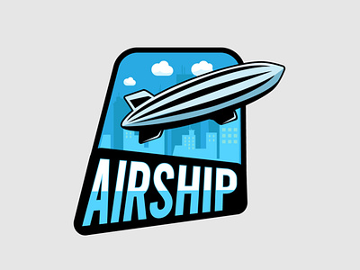 Airship logo airship badge blimp blue branding graphic design illustration logo ship sky skyline vector zeppelin