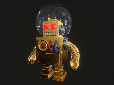 My second attempt at 3d modeling (Gold robot) 3d ill illustration ipad nft nomad robot